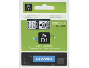 Tape DYMO D1 19mm x 7m sort på klar 